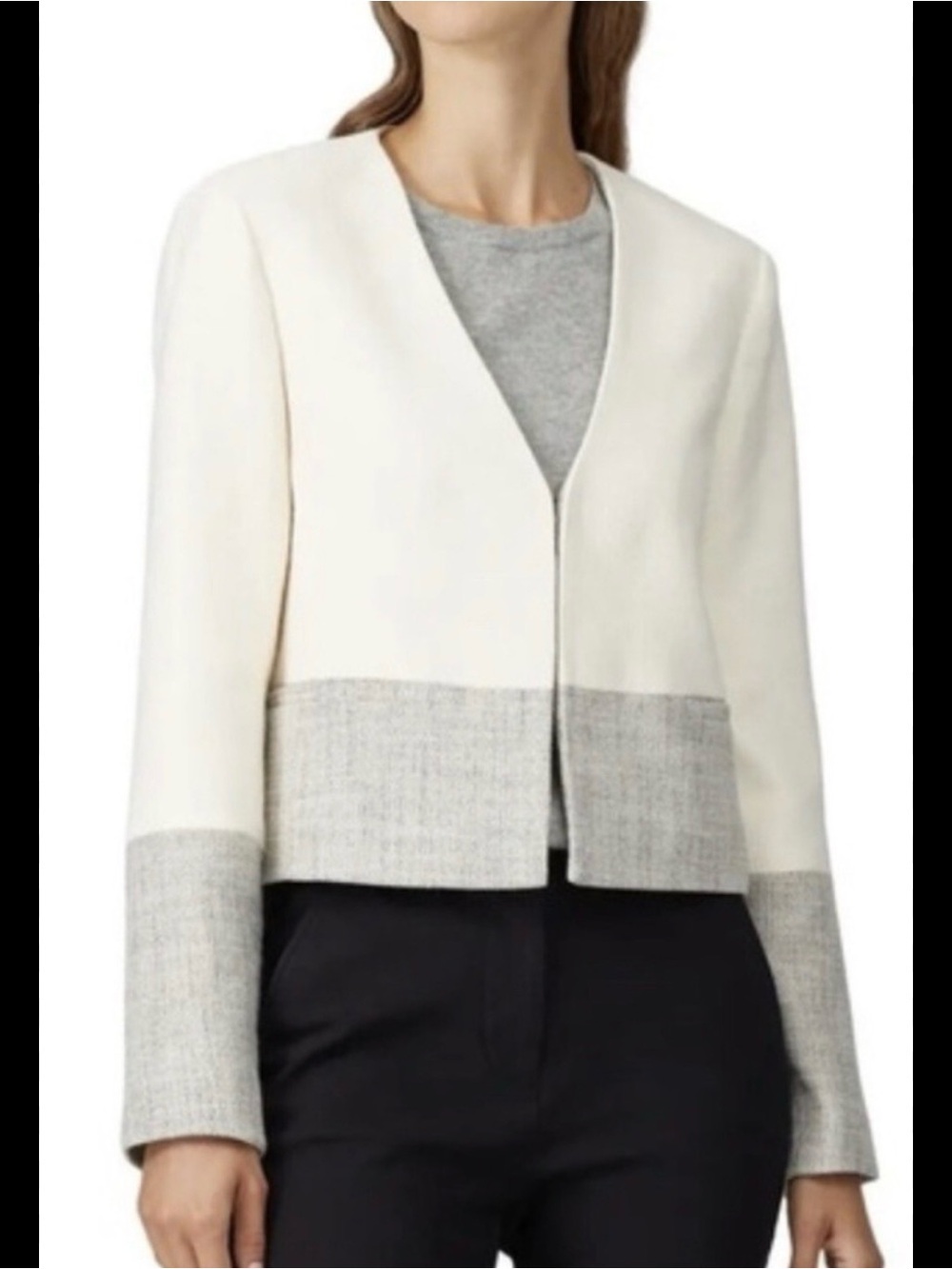 Club Monaco Cream and Gray Two-Tone Open-Front Blazer